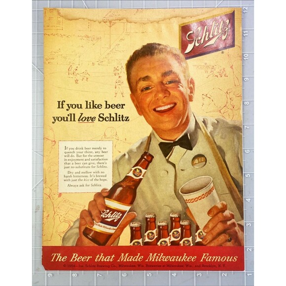 Schlitz Beer "If you like beer you'll love Schlitz" Vintage Print Ad 1954 - Picture 2 of 3